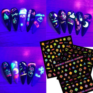 New Halloween New 3D Nail Art Stickers arrived glow in the dark luminous Nail decals black bat nail Stickers decorations