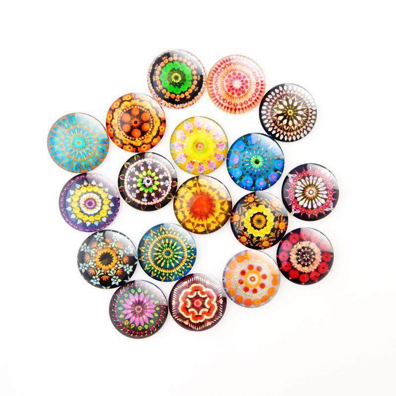 Mix Color Kaleidoscope Pattern Round Gem Glass Cabochon 16mm 18mm Dome Flat Back DIY Jewelry Making Finding