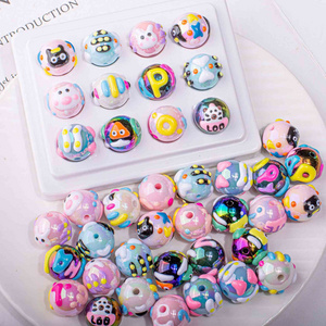 Children's Painted Drip Oil Hand Painted Round Beads Acrylic Loose Beads Girl DIY Bracelet Bead Accessories