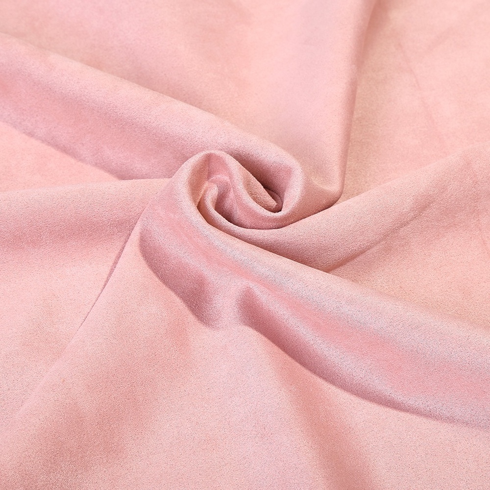 New collection eco-friendly knitted recycle polyester pink suede brushed cloth fabric scuba suede sustainable fabric for coat