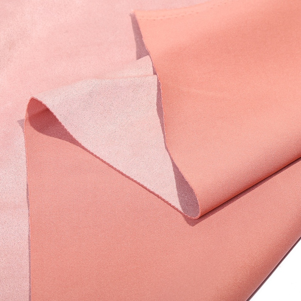 New collection eco-friendly knitted recycle polyester pink suede brushed cloth fabric scuba suede sustainable fabric for coat