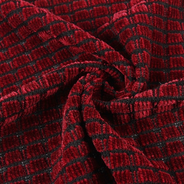 Red plaid polyester knit chenille fabric latest fabrics for garment making