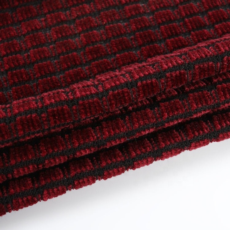 Red plaid polyester knit chenille fabric latest fabrics for garment making