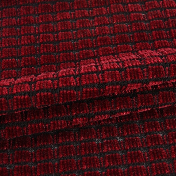 Red plaid polyester knit chenille fabric latest fabrics for garment making