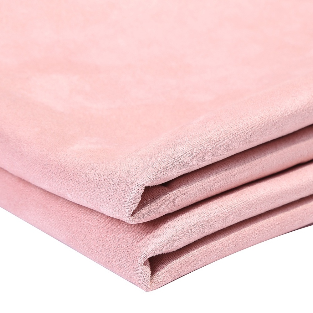 New collection eco-friendly knitted recycle polyester pink suede brushed cloth fabric scuba suede sustainable fabric for coat