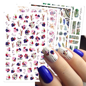 Hot selling ink flower nail art decoration pink light blue flower set nail stickers