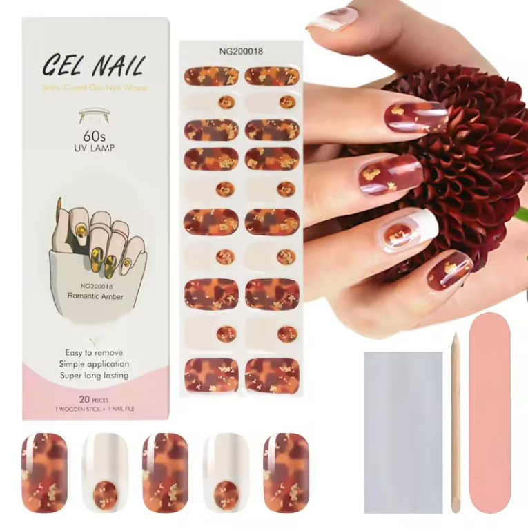 factory Korean Custom Gel Nail stickers Non-Toxic Long Lasting semi cured Gel Nail wraps with salons