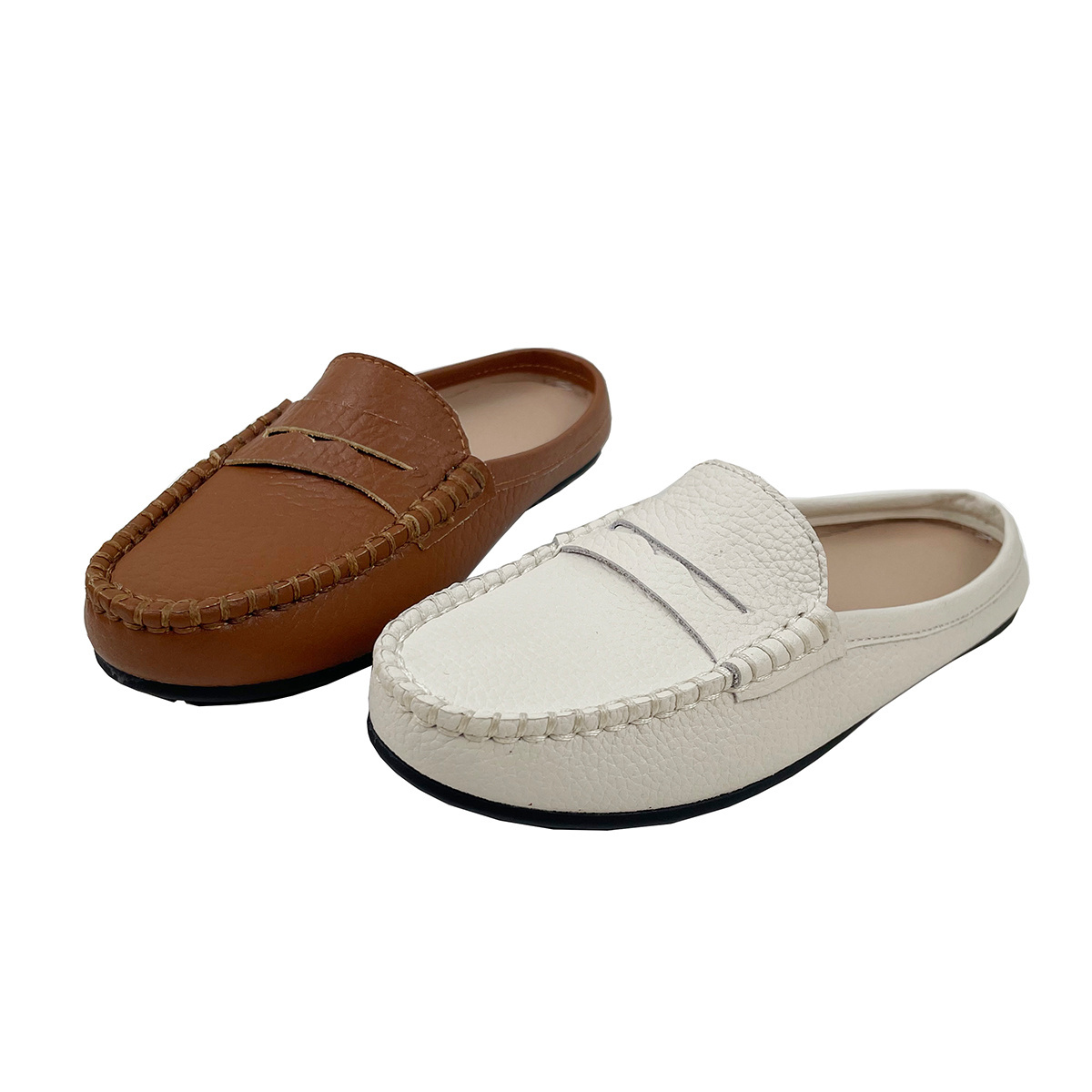 Latest Design Summer Fashion White Slippers Style Casual Moccasin PU Leather Half Shoes for Men Leather