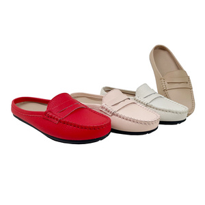 Latest Design Summer Fashion White Slippers Style Casual Moccasin PU Leather Half Shoes for Men Leather