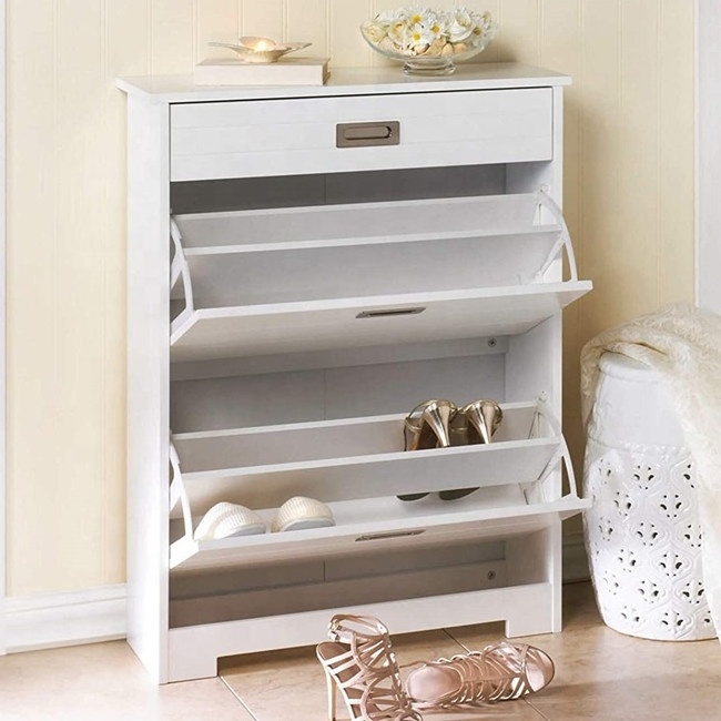 Two-Tier white color  shoe storage cabinet organizer  modern wooden furniture shoe rack