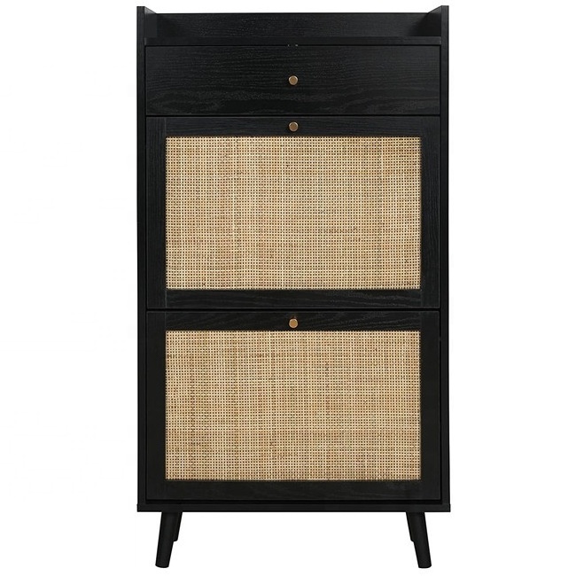 modern wooden Rattan door shoe storage rack furniture  cabinet