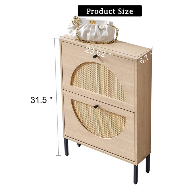 cheap hot sale wood two doors Rattan Shoe Rack Cabinet