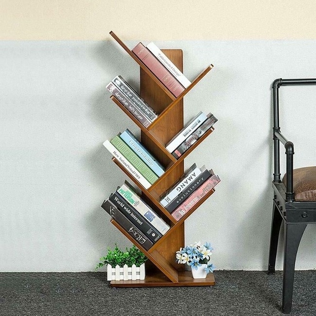 wood material modern bookcase tree branch bookshelf for home use