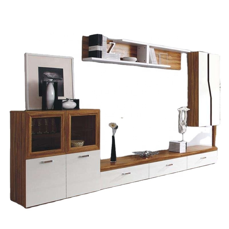 black and white elegant wooden TV stand cabinet with showcase