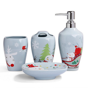 Handmade ceramic bathroom accessories set christmas snowman holiday gifts