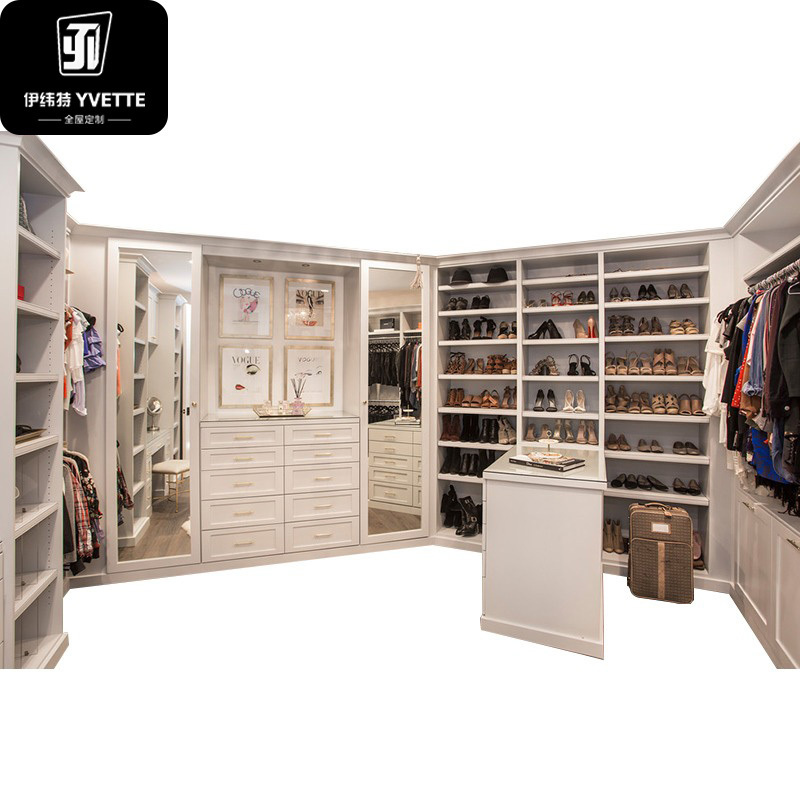 Guangzhou wardrobe manufacture Customized Solid Wood Walk In Bedroom Wardrobe Armoire Closet