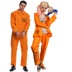 Halloween Adult Jailbird Criminal Cosplay Men's Prisoner Jumpsuit Orange Prisoner Costume For Girls and boys