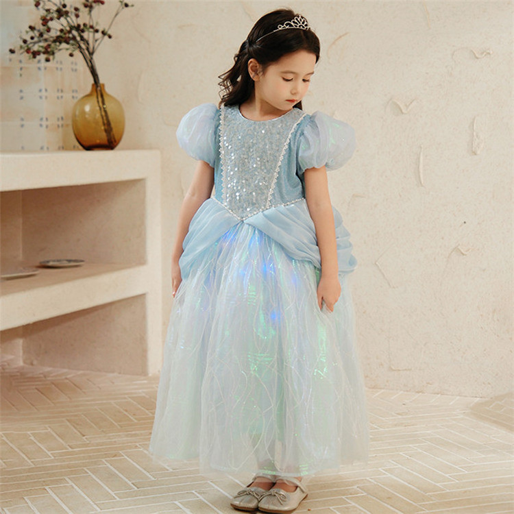 Customized Factory Selling Shiny Sequins Fluffy Tulle Elsa Princess Dress Girls' Carnival Cosplay Costume