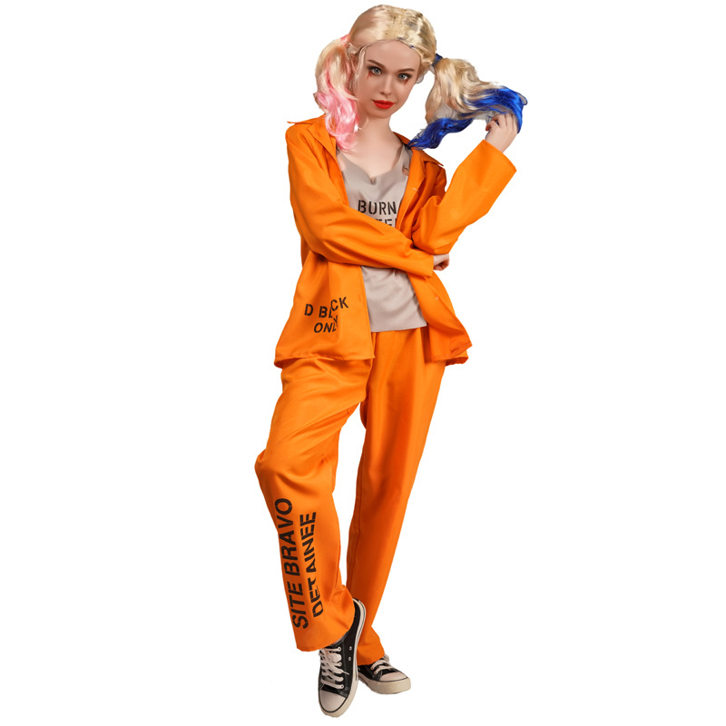 Halloween Adult Jailbird Criminal Cosplay Men's Prisoner Jumpsuit Orange Prisoner Costume For Girls and boys