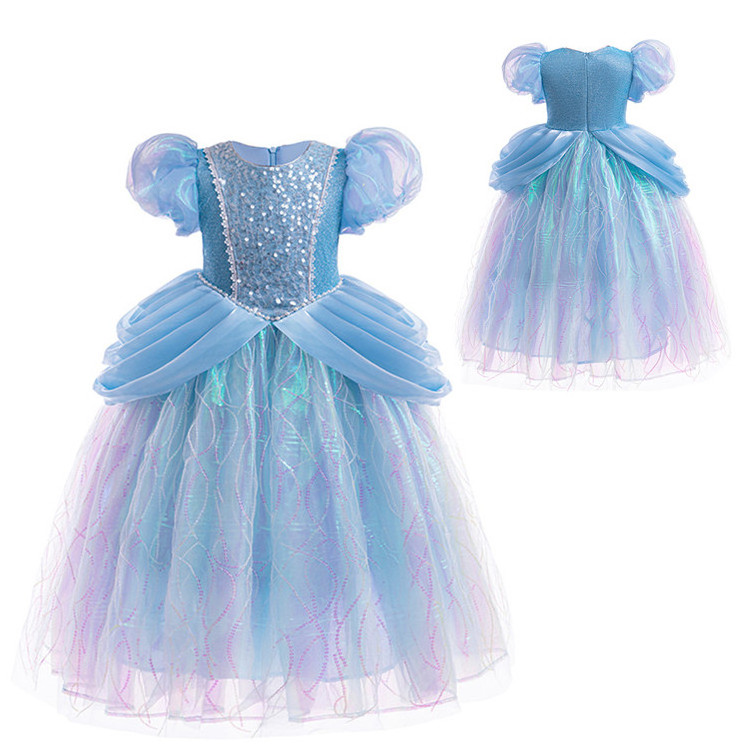 Customized Factory Selling Shiny Sequins Fluffy Tulle Elsa Princess Dress Girls' Carnival Cosplay Costume