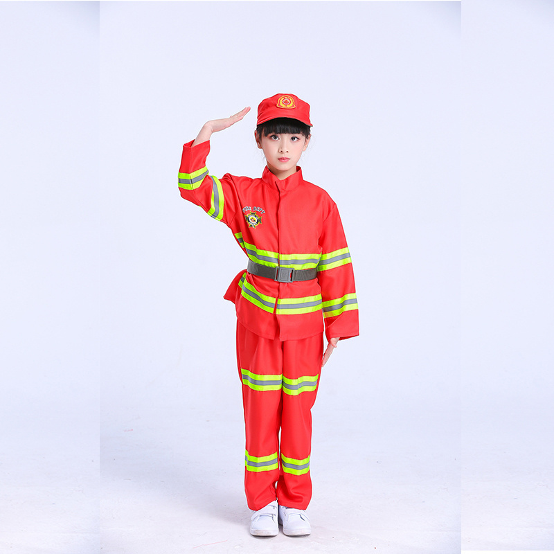 Kids Fireman Costume Unisex Fire Fighters Suits For Boys Girls Role Play Costume