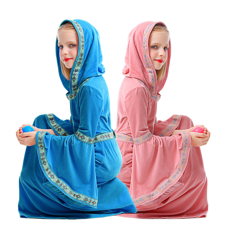 European Medieval Cosplay Witch Dress Children Halloween Costumes for Kids