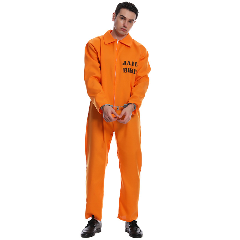 Halloween Adult Jailbird Criminal Cosplay Men's Prisoner Jumpsuit Orange Prisoner Costume For Girls and boys