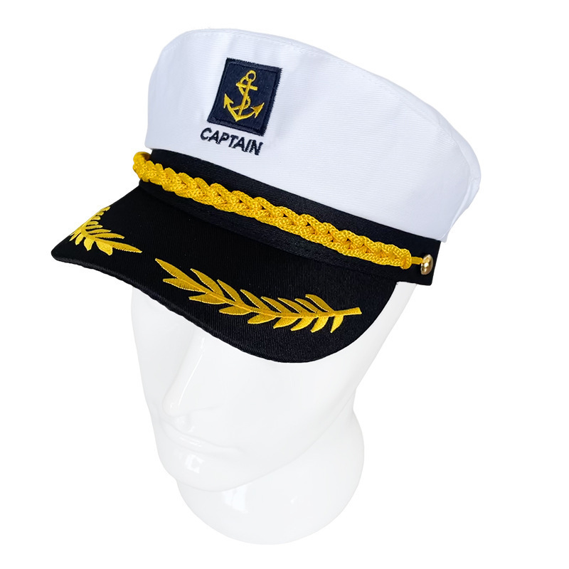 Fashion Classic Cotton Adult Custom Golden Embroidery Marine Yacht Officer Boat Ship Sailor Captain Hat Festive Hats & Party Hat