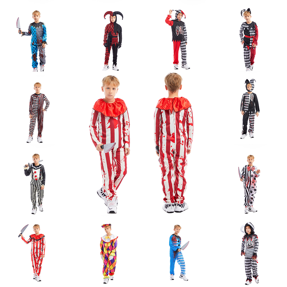 Factory Made Carnival Circus Scary Clown Set Mardi Gras Funny Joker Halloween Costumes For Kids