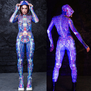 Women Halloween Costumes Carnival Skeleton Costumes Glow In The Dark Skull Printed Bodysuits For Adults Party Dress