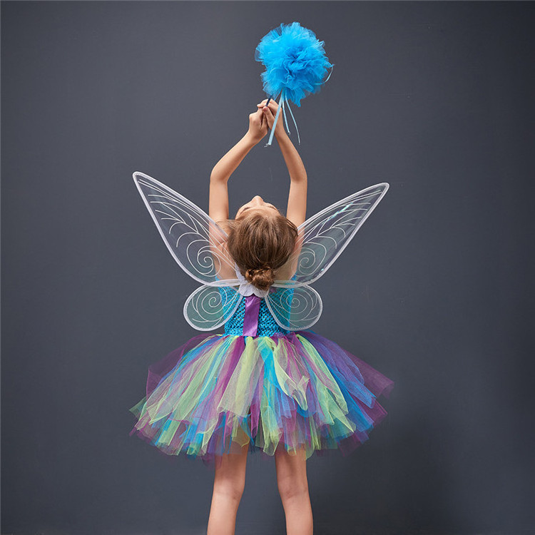 Carnival Cosplay Costume Children Multicolored Butterfly Fairy Tulle TUTU Princess Dress with Wings