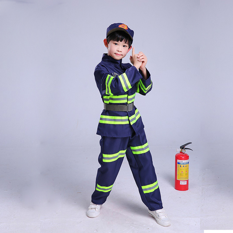 Kids Fireman Costume Unisex Fire Fighters Suits For Boys Girls Role Play Costume