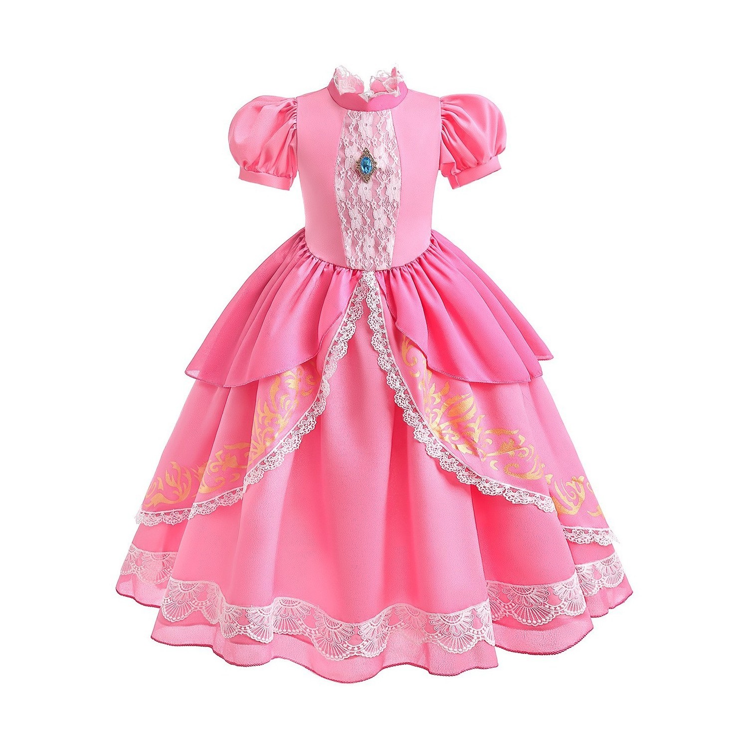 2024 New Arrival Princess Peach Costumes Sleeve Long Girl Pink Dress Christmas Dresses for Kids