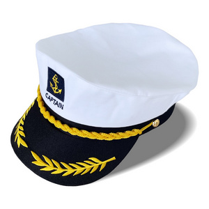 Fashion Classic Cotton Adult Custom Golden Embroidery Marine Yacht Officer Boat Ship Sailor Captain Hat Festive Hats & Party Hat