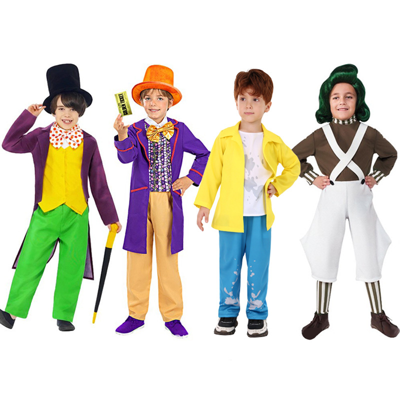 New Designs Carnival Fancy Charlie and Chocolate Suit Willy Wonka Opa Set Party Cosplay Costume For Kids