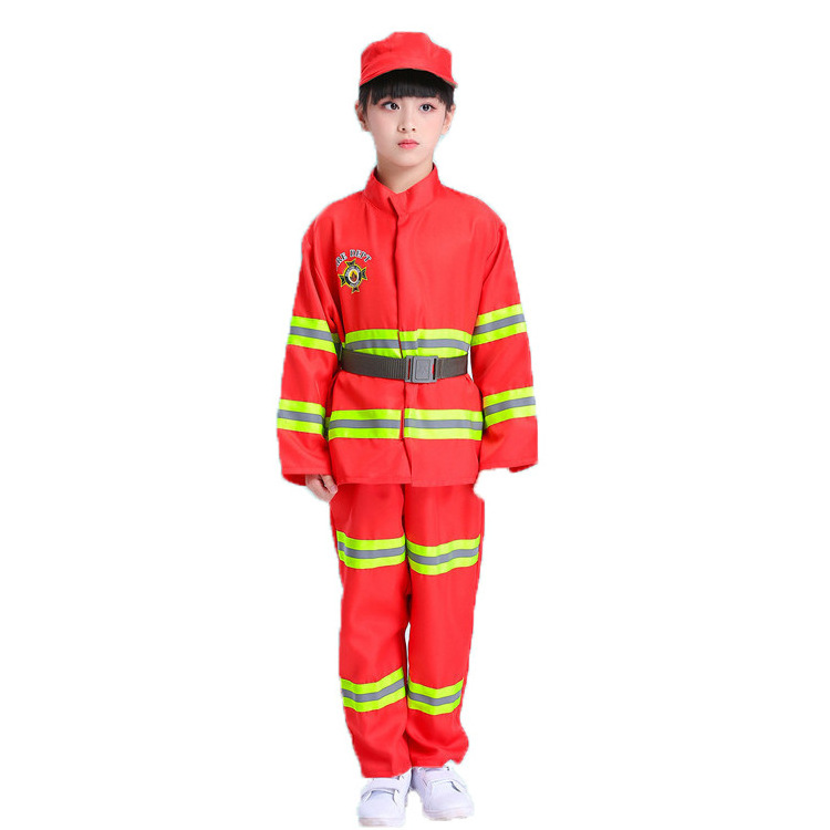 Kids Fireman Costume Unisex Fire Fighters Suits For Boys Girls Role Play Costume