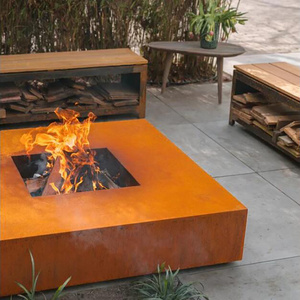 Corten Steel Fireplace Outdoor Patio Decorative Heater Rusty Metal Wood Burning Fire Bowl Fire Pit Table