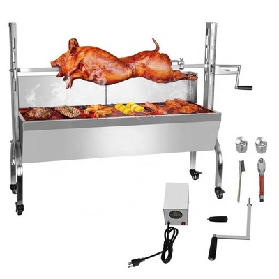 118Cm Large Outdoor Stainless Hog Lamb Charcoal Rotating Industrial Home Barbeque BBQ Grill Rotisserie Spit Roaster