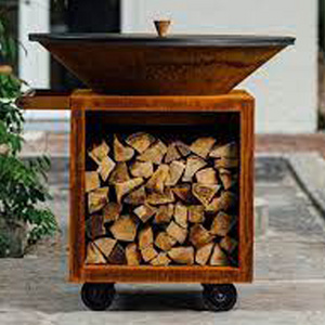 Large Square Flat Cooking Fire Bowl Pits Manufacturer Hotsell Rust Corten Steel Bbq Grill with Wheels