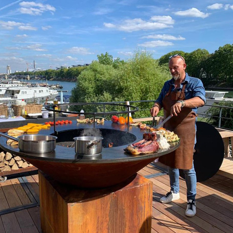 Large Square Flat Cooking Fire Bowl Pits Manufacturer Hotsell Rust Corten Steel Bbq Grill with Wheels