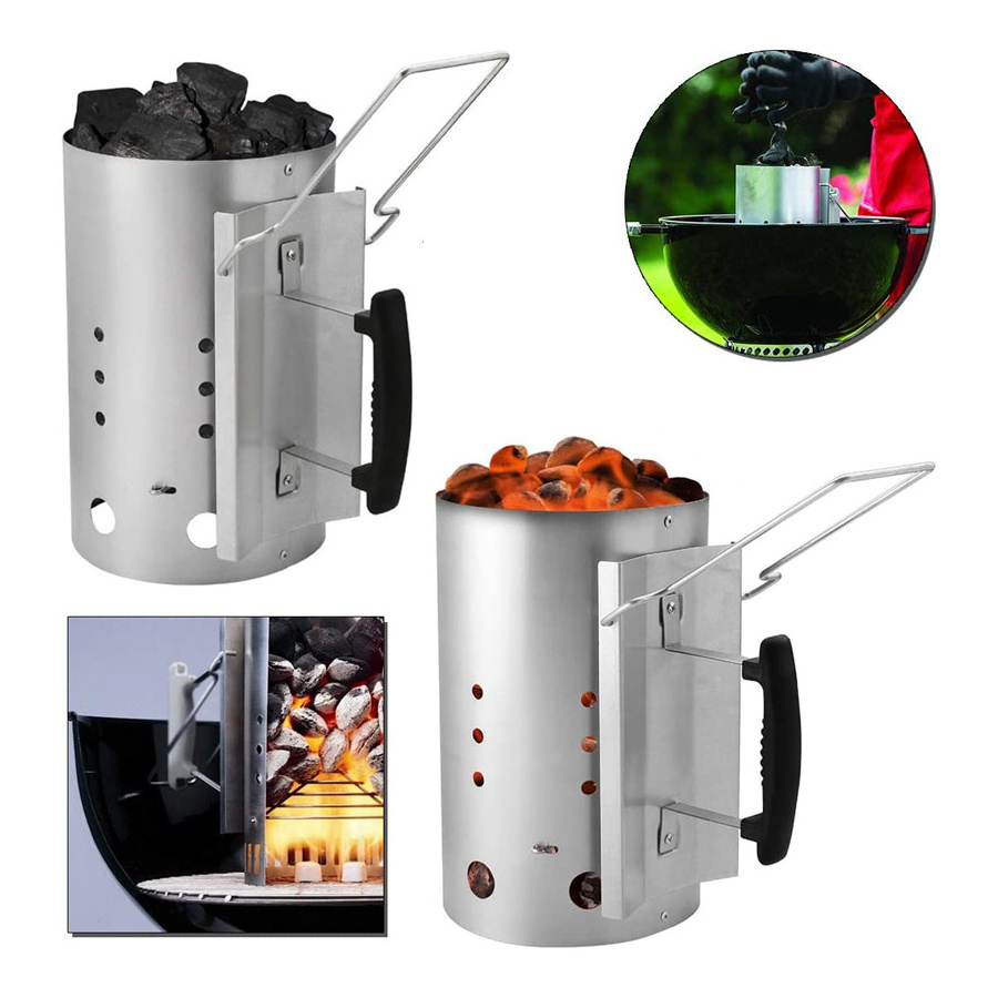 PP Handle Barbeque Portable Collapsible Galvanized Steel Chimney BBQ Charcoal Starter