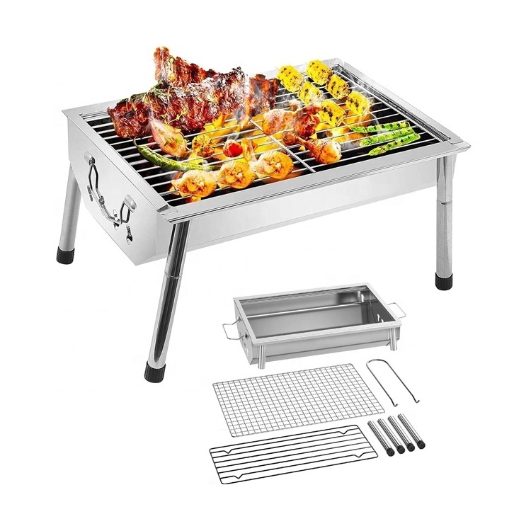 Tabletop Bbq Grill Easy Installation Camping Barbecue Grill Stainless Steel Portable Bbq Outdoor Cooking Small Grill