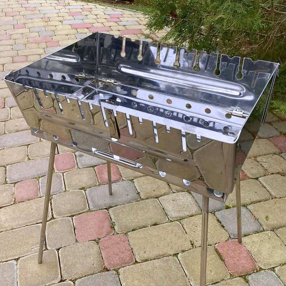 Custom Shish Kebab Grill Mangal Folding Stainless Steel 2mm Portable Charcoal Grill with 8 Shashlik Skewers