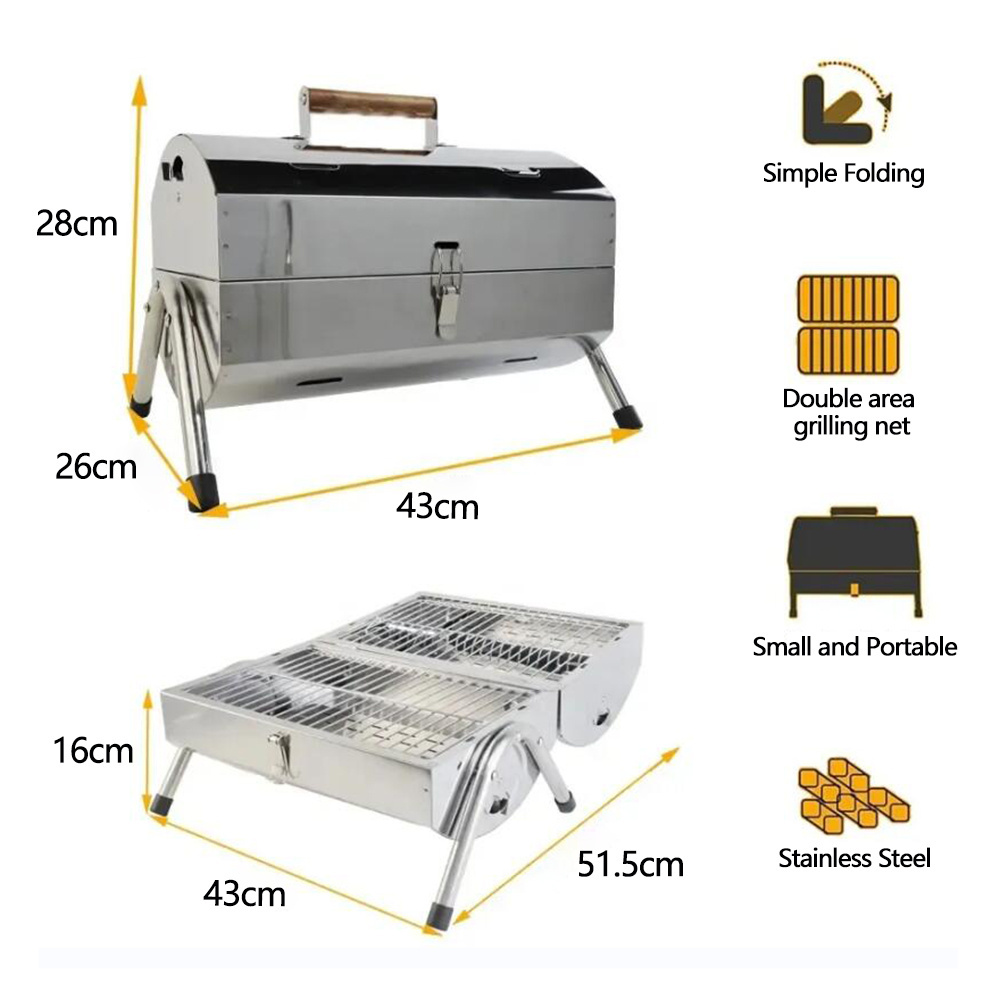 China Portable Barrel Double-sided Barbecue Grill Stainless Steel Camping Oil Drum Charcoal BBQ Meat Grill Oven and Smoker