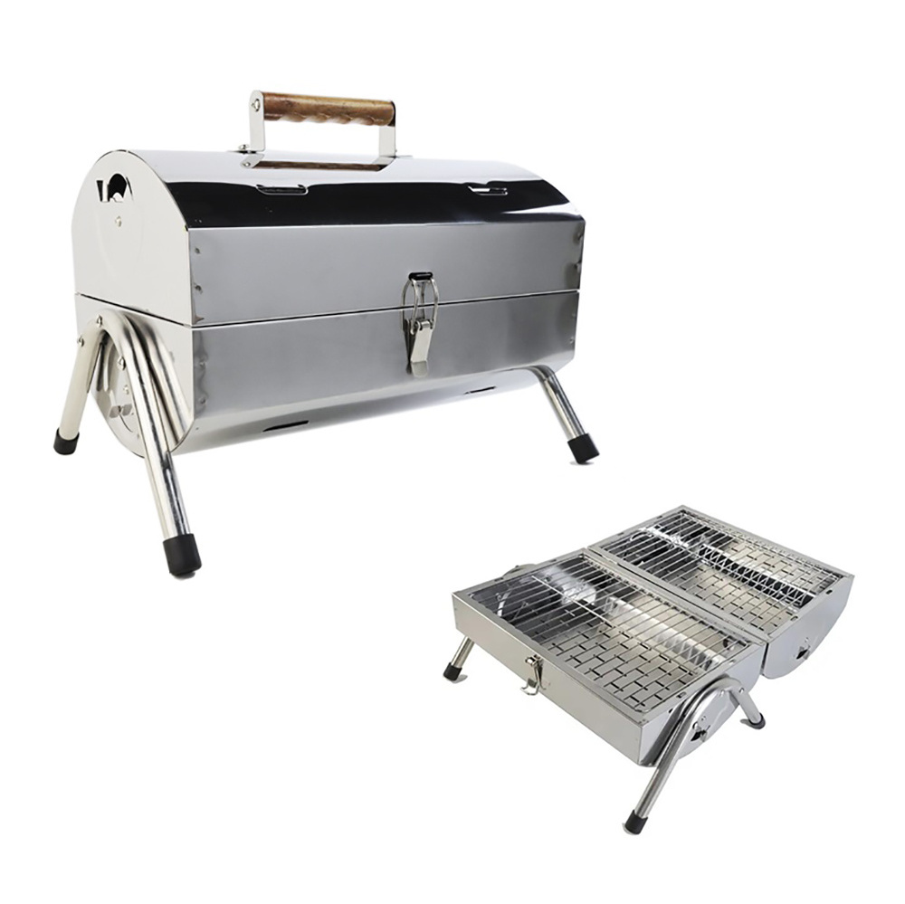 China Portable Barrel Double-sided Barbecue Grill Stainless Steel Camping Oil Drum Charcoal BBQ Meat Grill Oven and Smoker