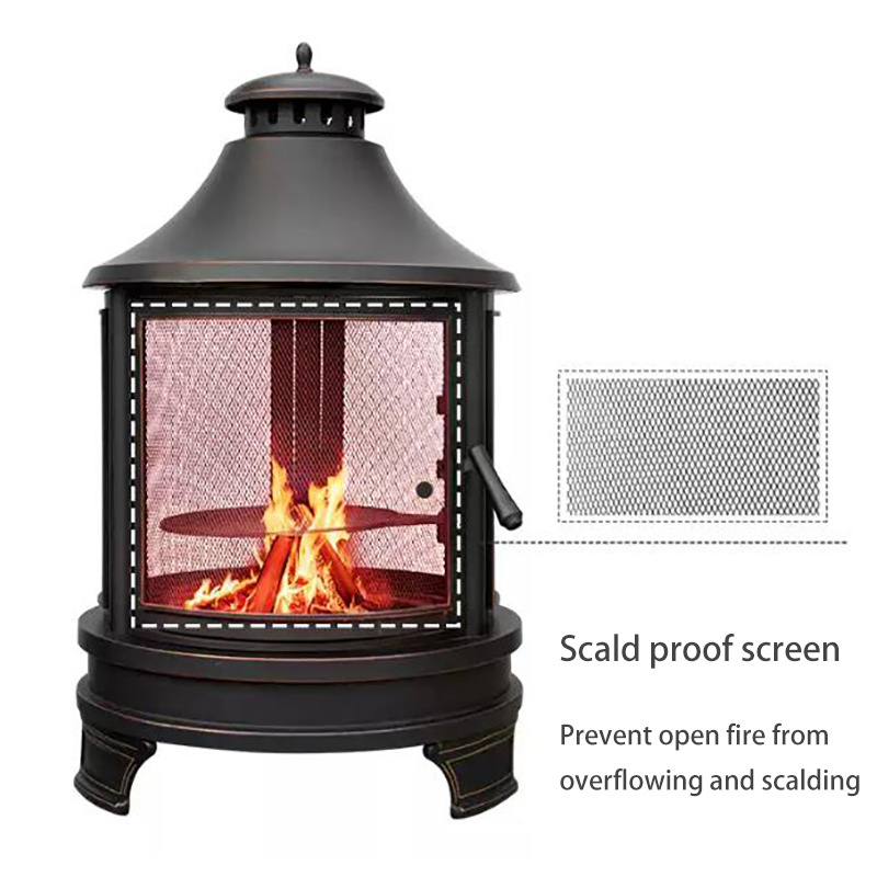 Outdoor Backyard Garden BBQ Fire Pit with Chimney Unique Decorative Cold Rolled Steel Firepit Fireplace