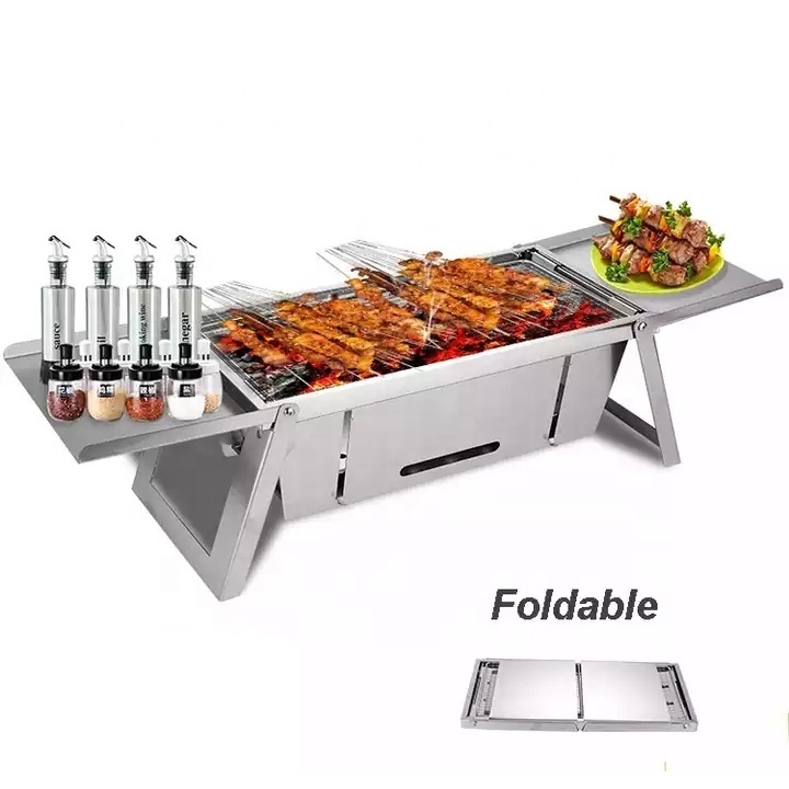 Customized Professional Barbecue Charcoal With Grill Stainless Steel Hot Sale Outdoor Foldable Tabletop Charcoal Bbq Grills