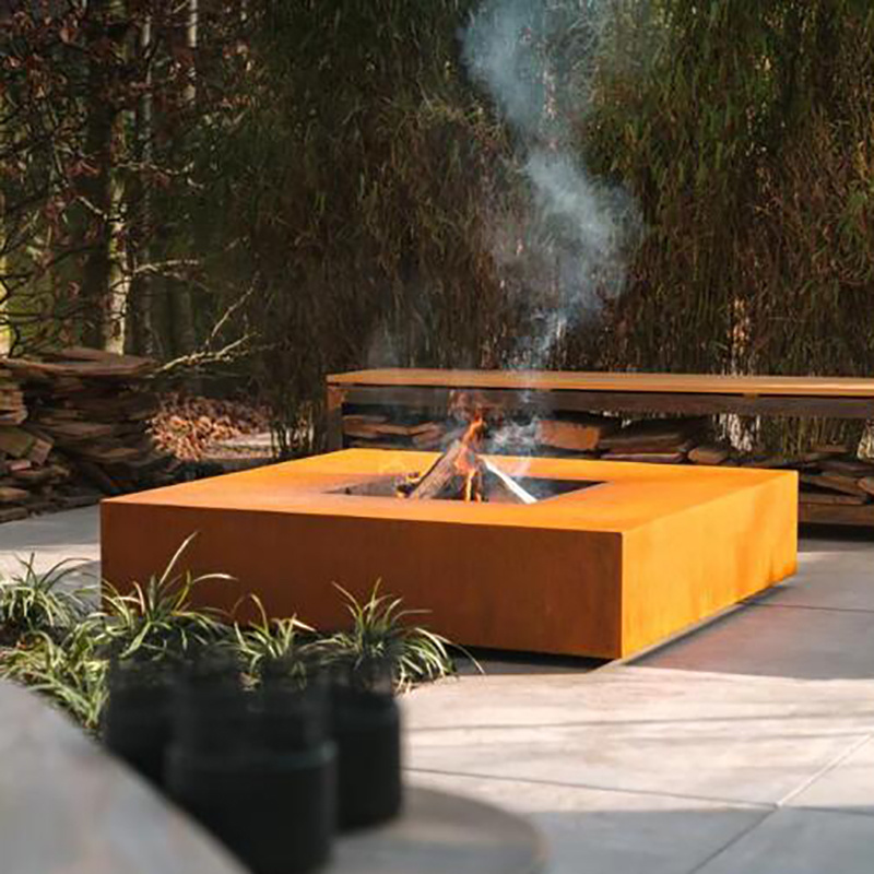 Corten Steel Fireplace Outdoor Patio Decorative Heater Rusty Metal Wood Burning Fire Bowl Fire Pit Table