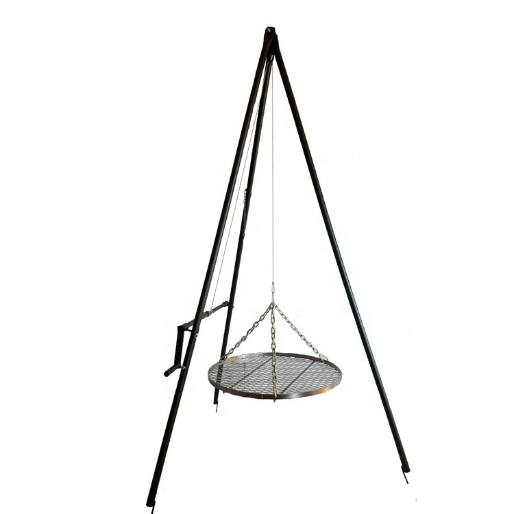 Wholesale Manufacturer Adjustable Height Outdoor BBQ Grill Charcoal Hanging Tripod Cooker for Fire Pit