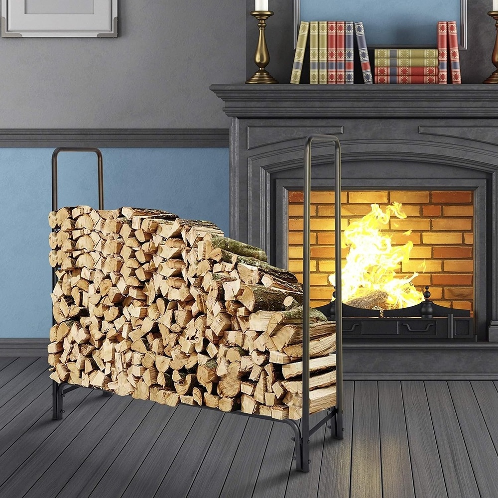 Firewood Rack 4-foot Heavy Duty Metal Wood Storage Log Holder for Fireplace Indoor Fire Wood Storage Stacker Stand